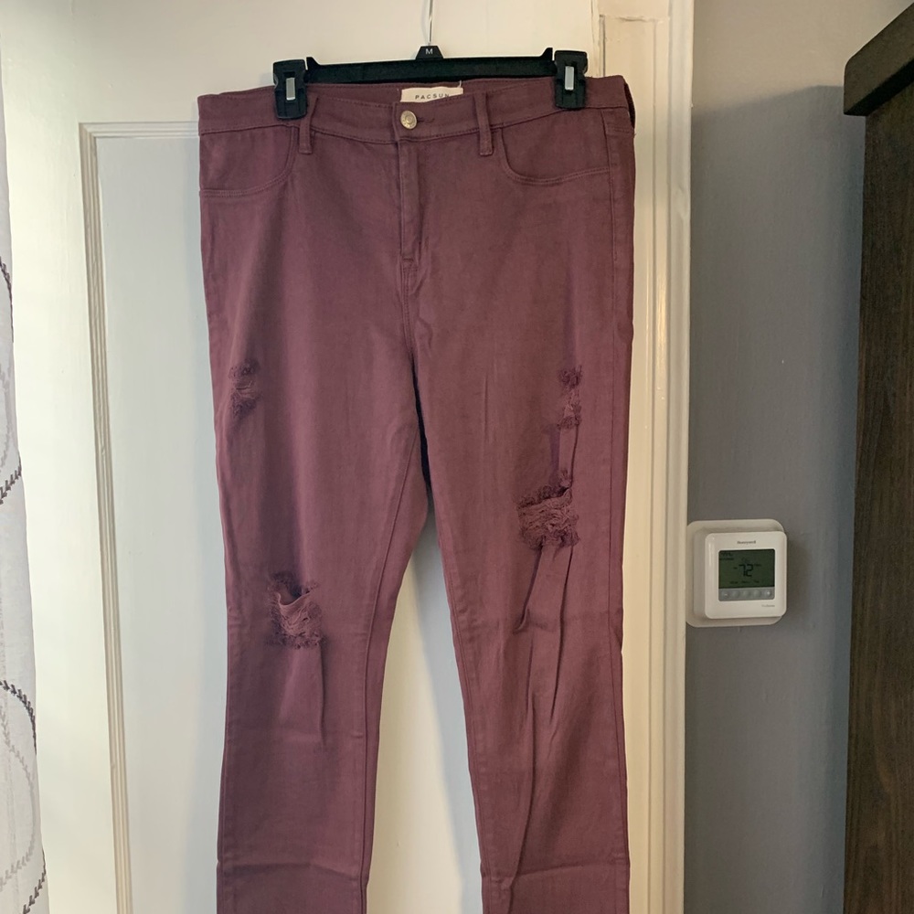 Burgundy Ripped Jeans